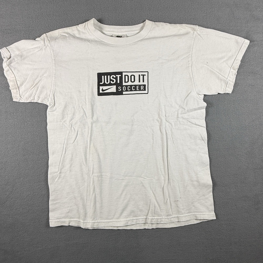 Vintage Nike Shirt Medium White Soccer Just Do It Made USA 90s White Tag YXL